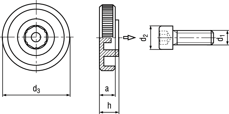 Rändelknöpfe f I-6kt POM schwarz BN5364 M5/8,5/17/6,5 - Bossard Schrauben