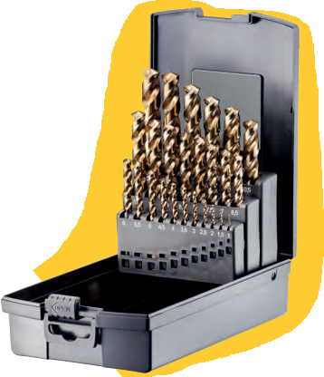 FORTEC Spiralbohrer Satz DIN 338, 19-tlg. Ø1.0-10.0 x 0.5mm, HSSE-Co5, Typ UNI - Bohren