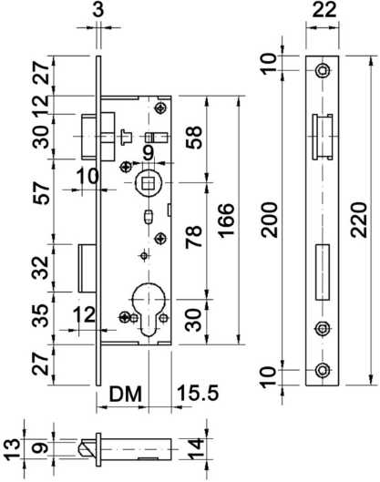 MSL Rohrrahmenschloss 1921.6, RZ-W 220/22/3mm, DM=25mm, Nuss=8mm - Türschlösser und Zubehör