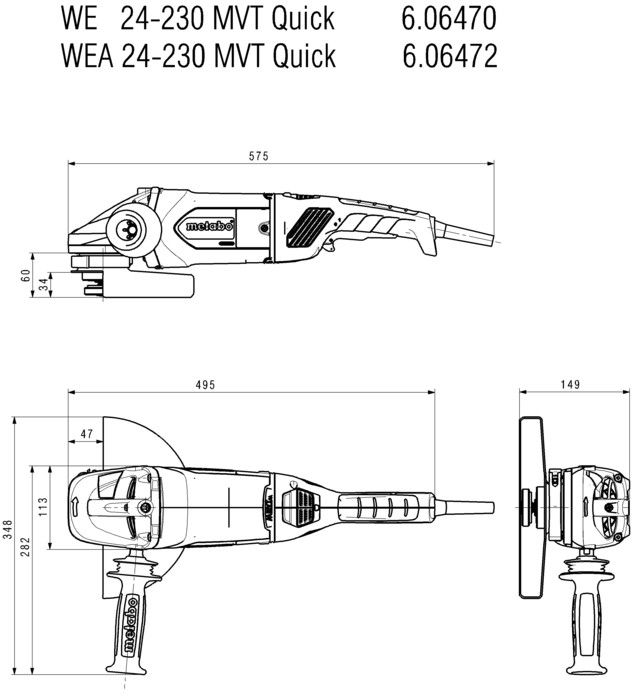 Winkelschleifer WEA 24-230 MVT Quick Ø 230mm, 2400W, 6600/min - Metabo Elektrowerkzeuge