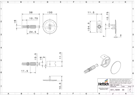 Hettich Verbindungsbeschlag Rastex 25 Stahl, verzinkt, 24.5mm, mit Abd., à 8 Stk - Diverse Möbelbeschläge und Zubehör