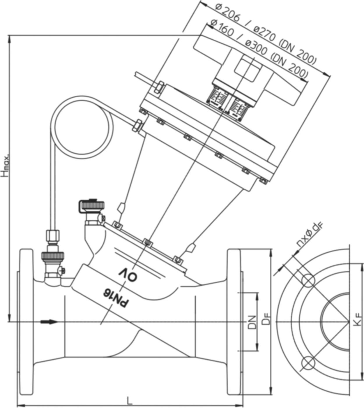 Differenzdruckregler Hydromat DFC PN 16 DN 100 200-1000 mbar 106 46 53 - Oventrop Strangregulierventile
