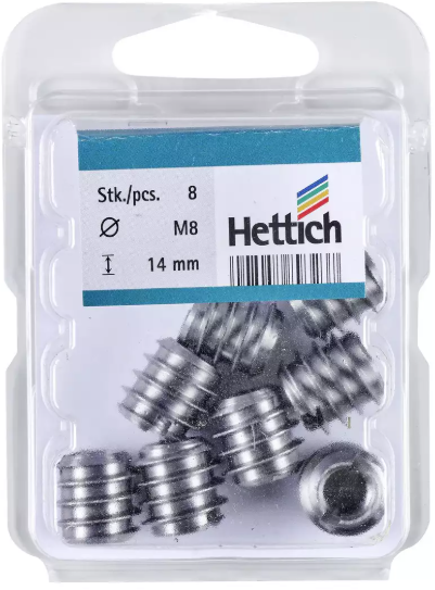 Hettich Eindreh-Muffe Stahlguss, Bohrloch D = 12mm, M8 x 14mm, à 8 Stk - Diverse Möbelbeschläge und Zubehör