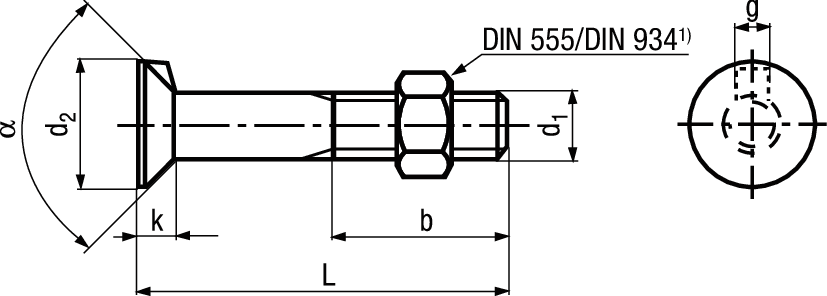 Senkschr mit Nase + 6-kt Mu St vzb BN279 DIN604MU M12x70 - Bossard Schrauben