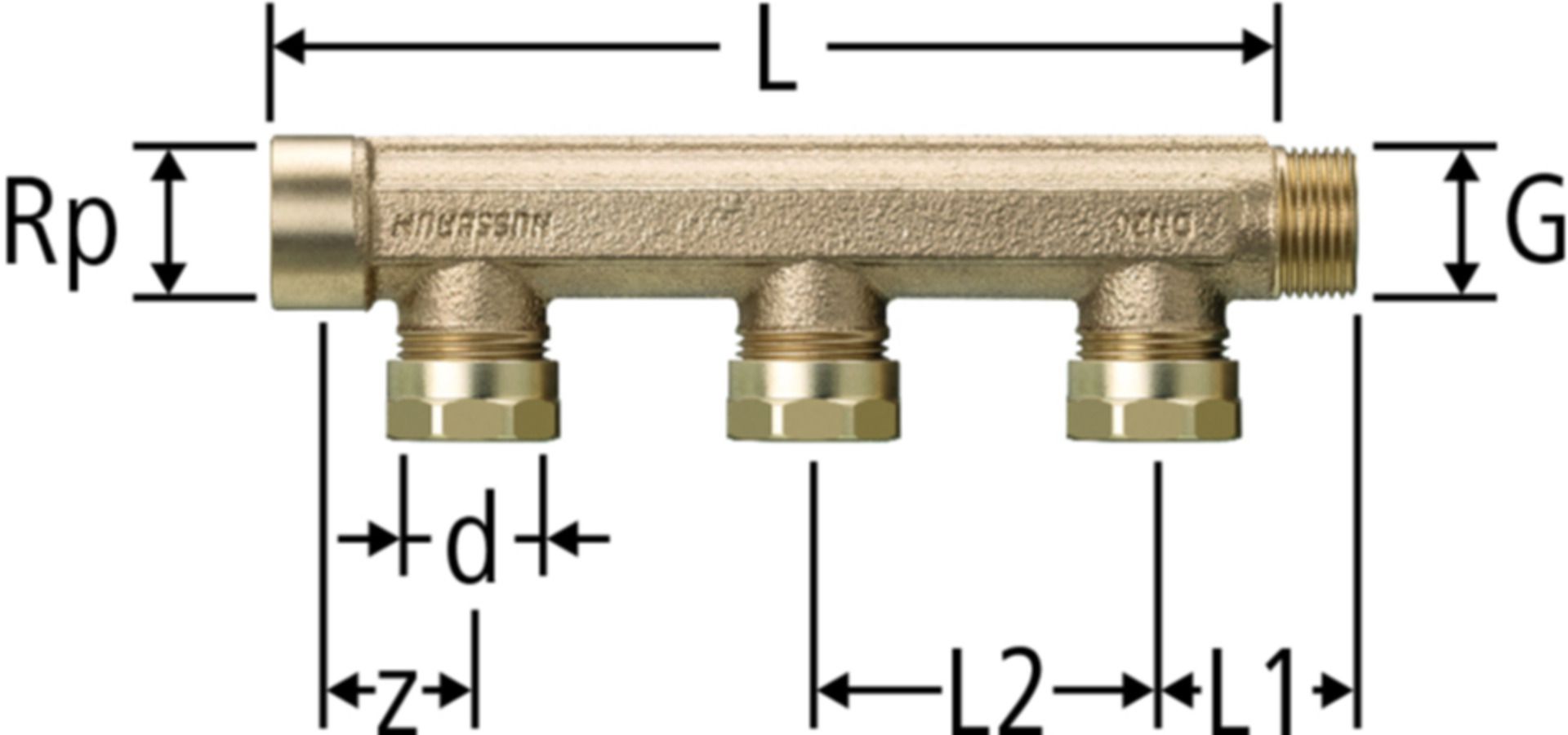 Verteiler gerade IG/AG 1" x 5 86003.55 mit Steckabgängen - Nussbaum Optiflex-Rohre und Formstücke