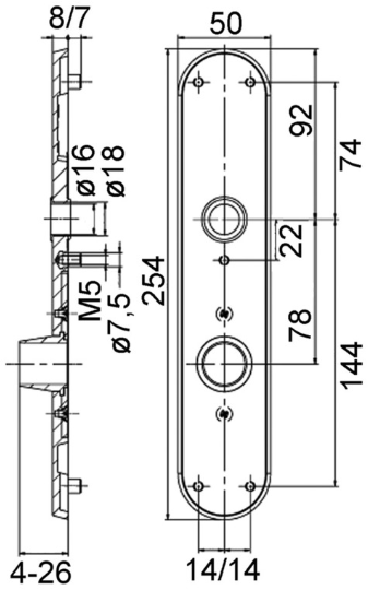 MEGA Schutztürschild-Garnitur 35.488, RZ 78mm 254/50/8mm,16/18mm, vernickelt matt - Tür- und Sichtbeschläge