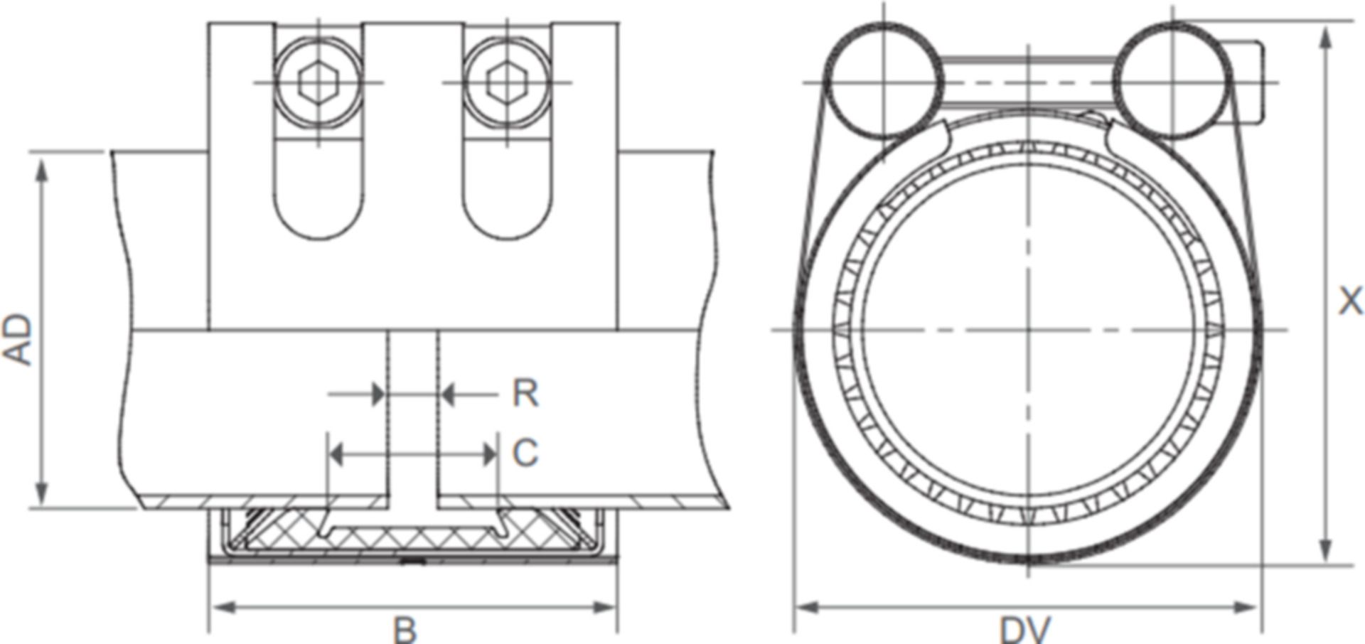 Grip NBR-ES Verschluss Edelstahl zugfest 133.0 mm 131.7 - 134.3 mm - Straub Kupplungen