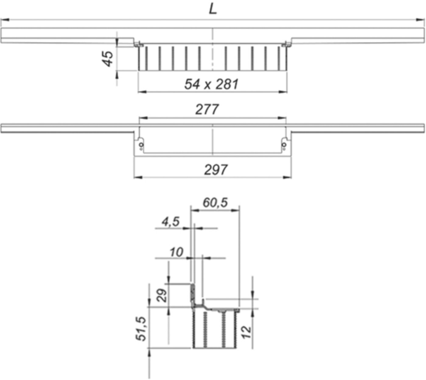 Duschrinnen CeraWall Individual 1200mm 5-535498 Einbau an Wand, zum verdeckten Einbau - SCHACO Entwässerungstechnik