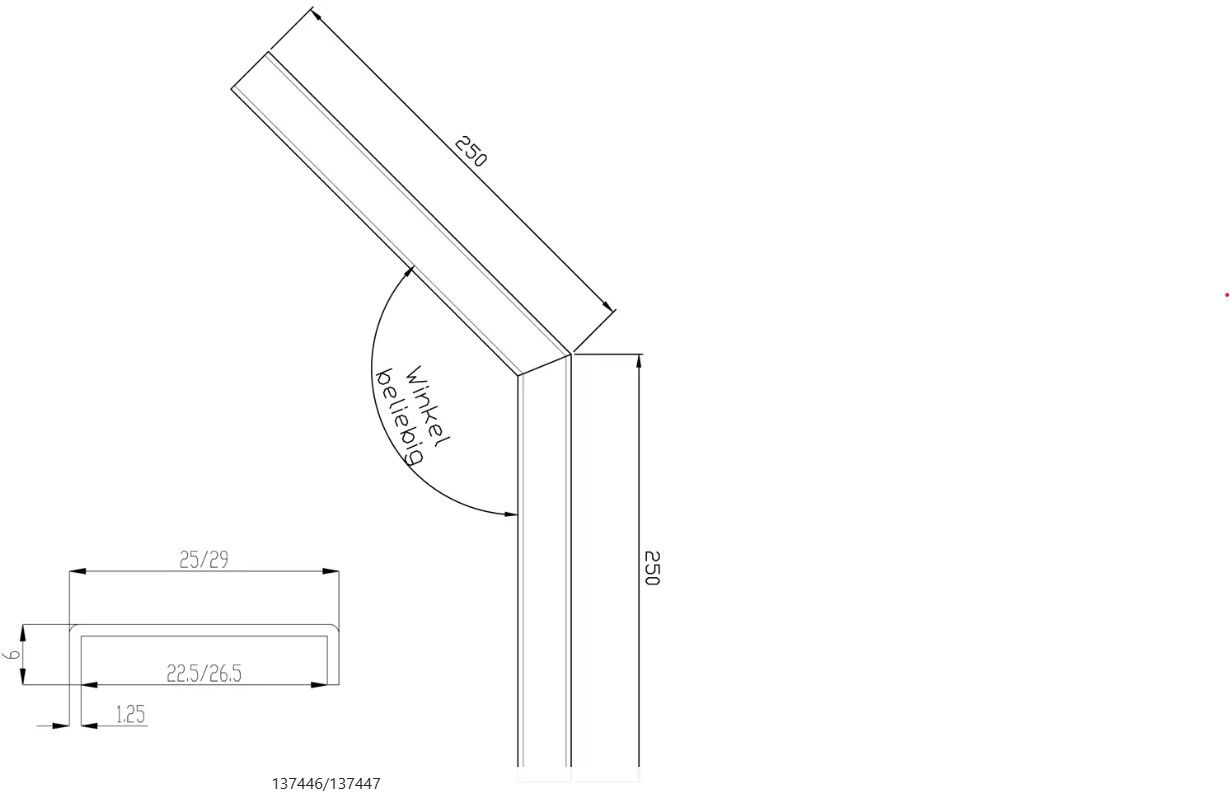 Abdeckprofil 25 x 11 x 1.25 mm für Eckverbindung für Glas 21 mm, Winkel beliebig , 6mm - INOXTECH-Handlauf-/Geländer-System