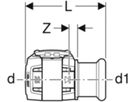 Übergang 32mm-28mm 620.336.00.1 auf Mapress Pressmuffe Edelstahl - Geberit FlowFit-Rohre/Formstücke