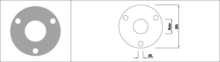 Fussplatten rund 3 Löcher 120 mm Pf. 42.4 mm L-Ø 11 mm S235JR - INOXTECH-Handlauf-/Geländer-System
