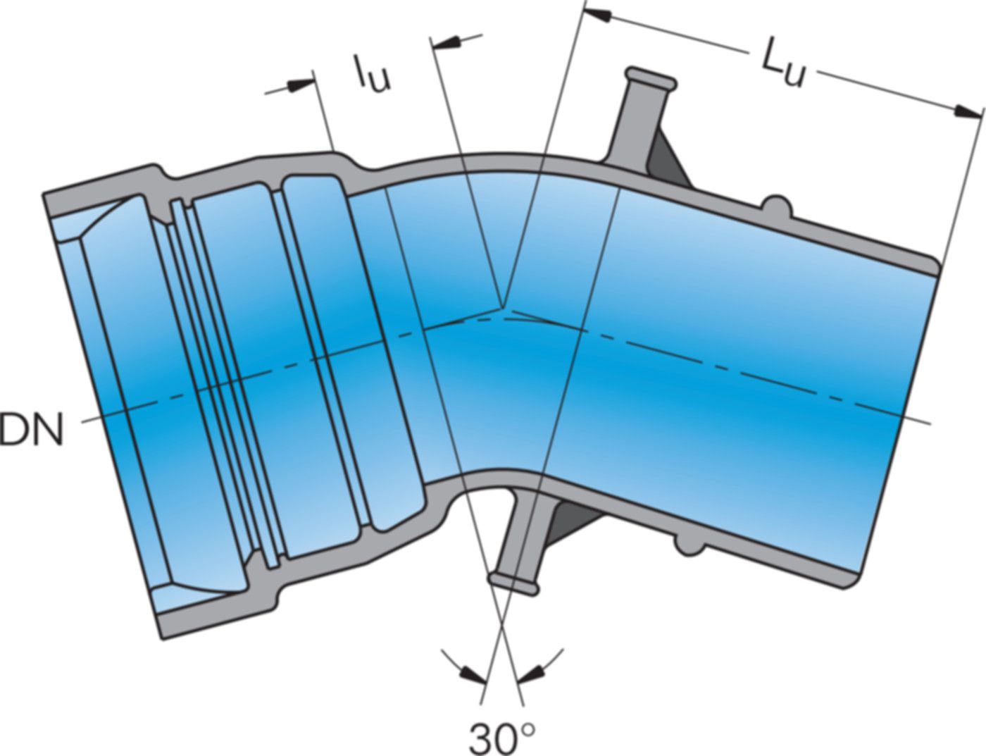 1-Muffe-Bogen MK 30° System BLS DN 125 - Frischhut Steckmuffenformstücke