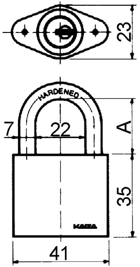 KABA 8 Vorhangschloss Typ 2001 35/24/22mm, mit 2 Schlüssel, Bügel gehärtet - Kaba 8, Lagerprodukt