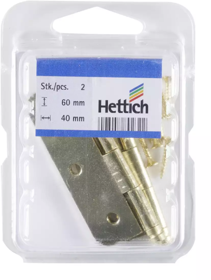 Hettich Zierscharnier vermessingt, 60 x 40mm, à 2 Stk - Diverse Möbelbeschläge und Zubehör