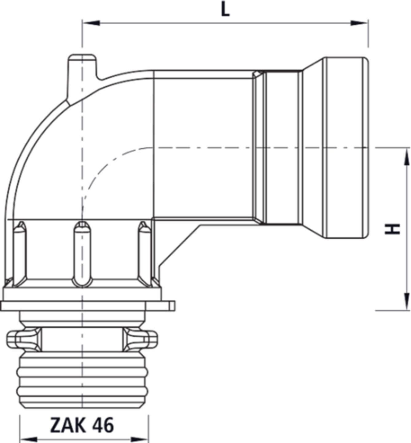Winkel 90° mit ZAK-Anschluss  6452 ZAK-ZAK - Hawle Steckfittinge