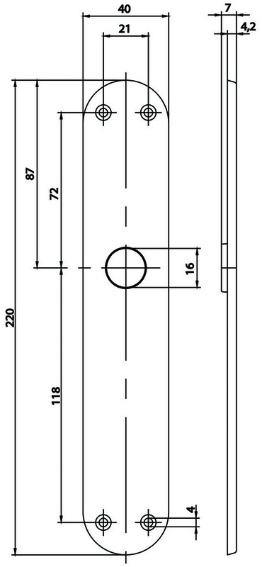 MEGA Langschilder 35.450, BB 78mm 220/40/4mm, 16mm, Zink matt vernickelt - Tür- und Sichtbeschläge