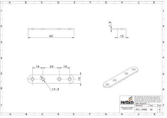 Hettich Verbindungsblech weiss, 80 x 15mm - Diverse Möbelbeschläge und Zubehör