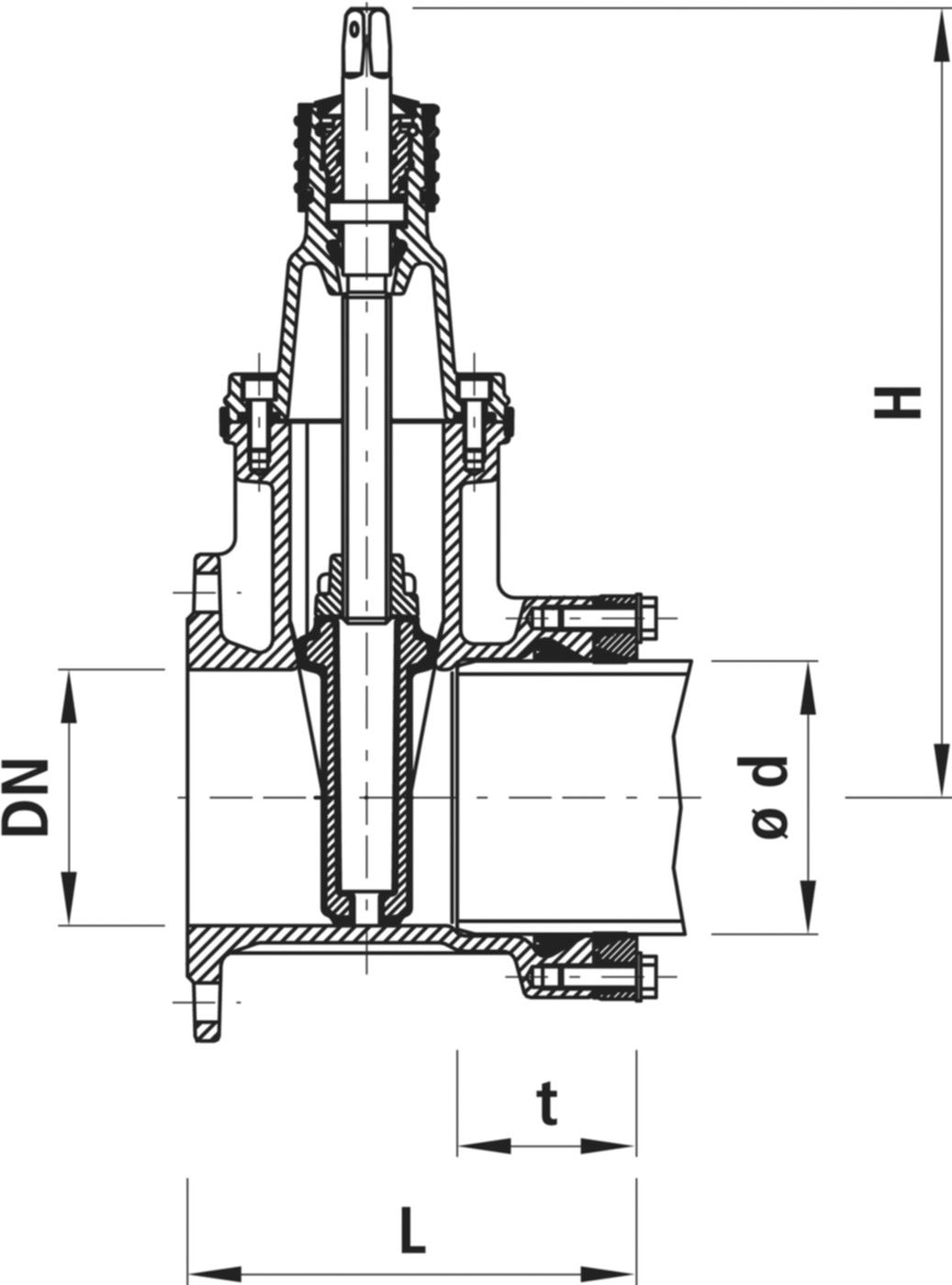 Flansch/Steckmuffen-Schieber 4045 PN 10 DN 250 / d 280mm - Hawle System 2000