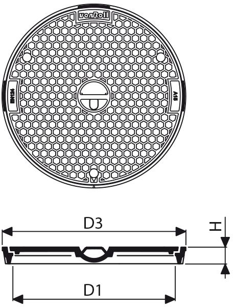 Fig. 2660 060 03 Guss A15 in Zementrohr, Uni-Griff, Riegelver. - Schachtabdeckungen von Roll