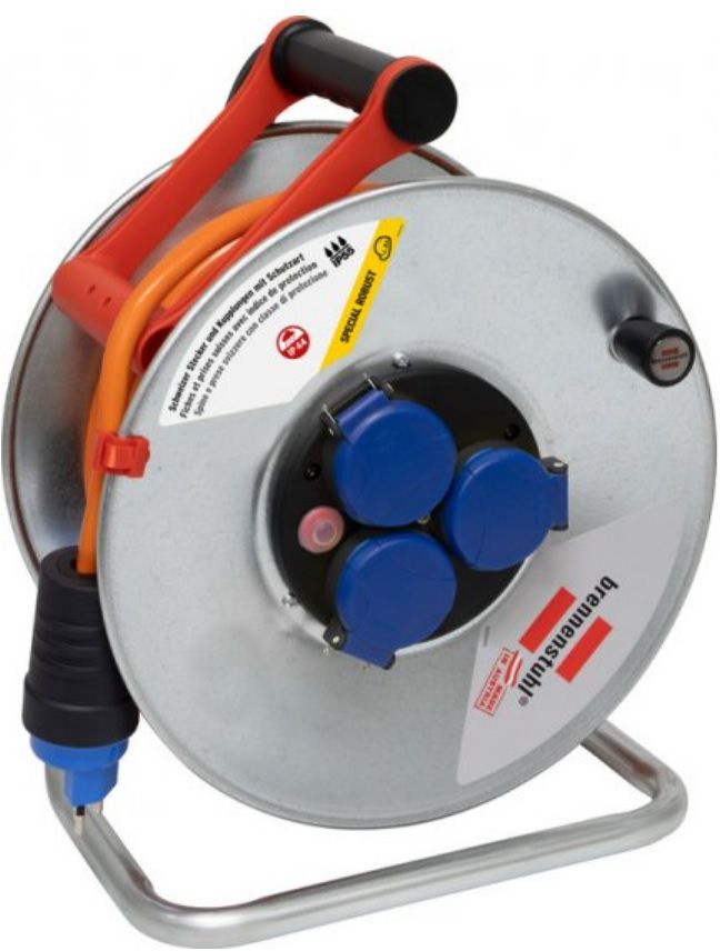 BRENNENSTUHL Kabelrolle 230V, Stahl 50m, orange, 3xT13, IP55 - Stromverteilung