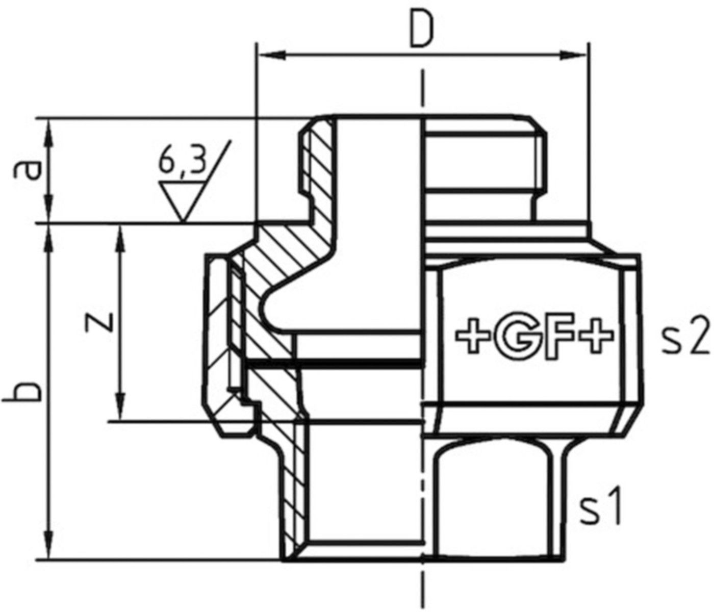 Verschraubung 332 V 3/4" flachd. 770 332 205 - GF verz. Tempergussfittings
