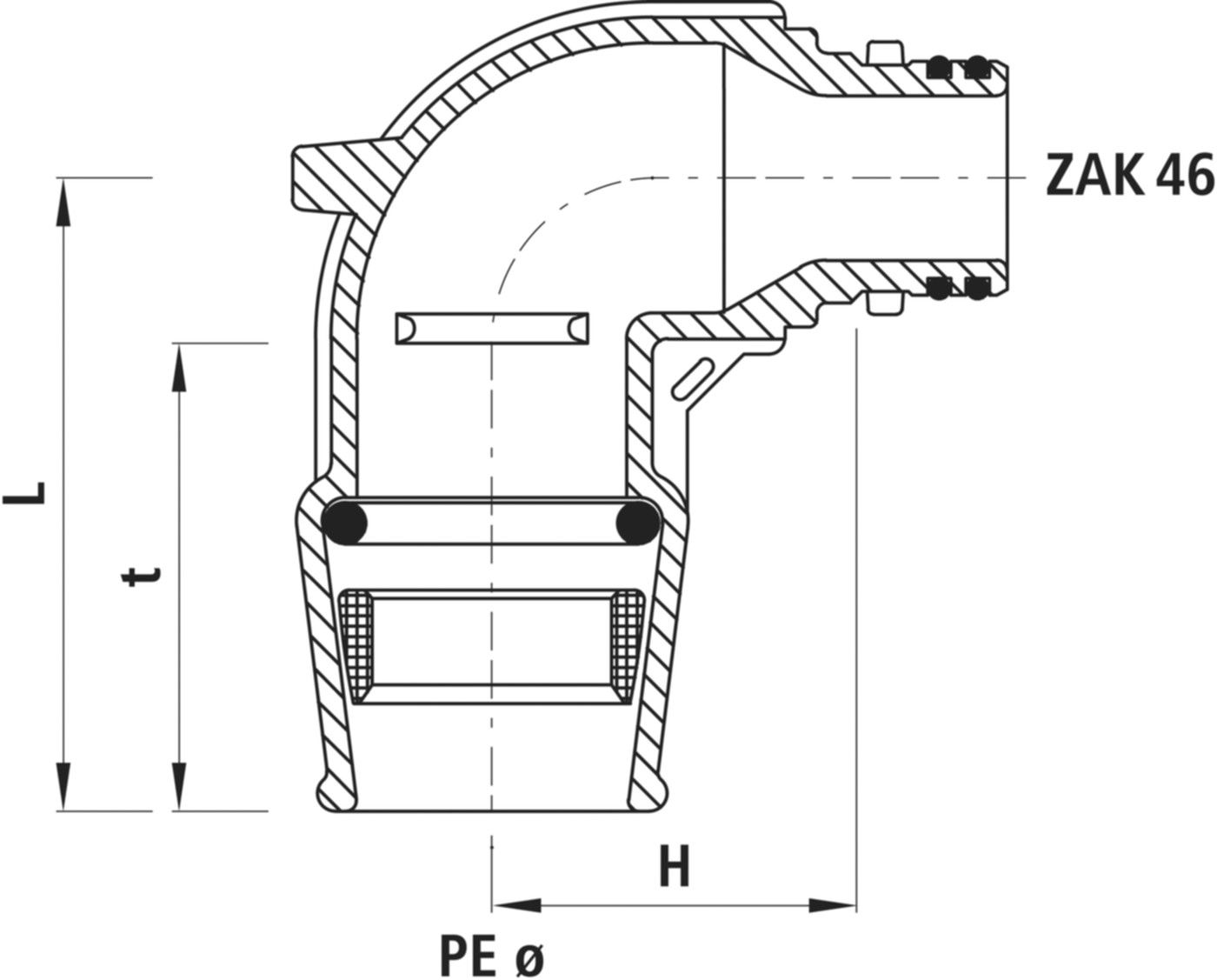Winkel-Steckfitting 90° 6450 mit ZAK-Anschluss d 32mm - Hawle Steckfittinge