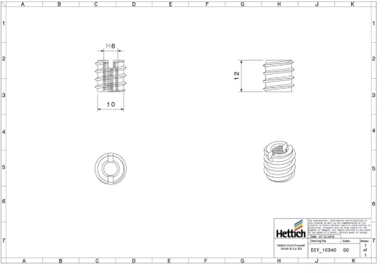 Hettich Eindreh-Muffe Stahlguss, Bohrloch D = 10mm, M6 x 12mm, à 8 Stk - Diverse Möbelbeschläge und Zubehör
