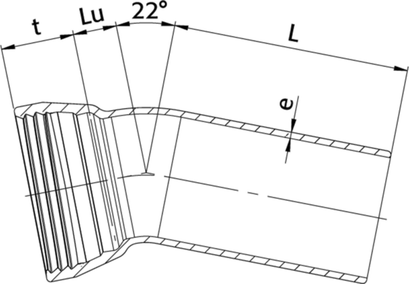 SM-Bogen 1M  MK 22°, mit Gleit- und Dichtring DN 100 - Wild Schraubmuffenformstücke