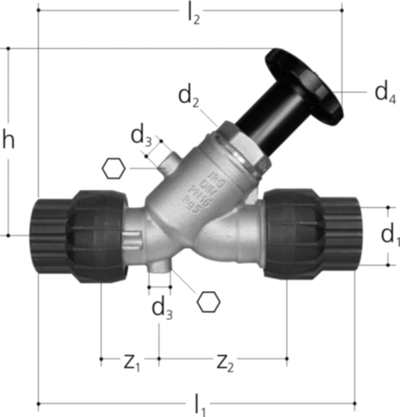 Schrägsitzventil MT 32 mm 5222.032 ohne Entleerventil - JRG Armaturen