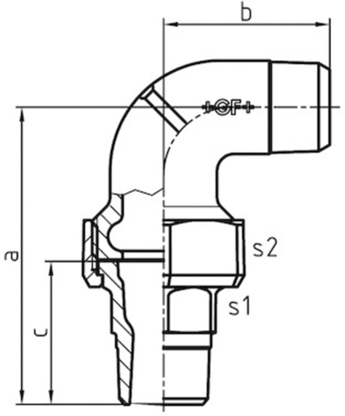 Winkelverschr. 101 S 1" flachd. 770 101 106 - GF schw. Tempergussfittings