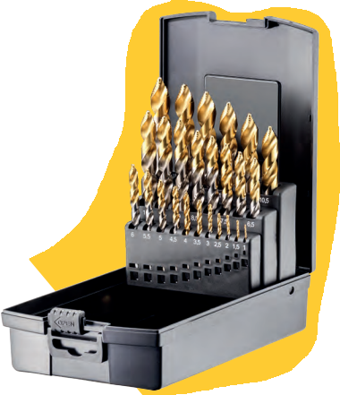 FORTEC Spiralbohrer Satz DIN 338, 25-tlg. Ø1.0-13.0 x 0.5mm, HSS-G, mit TIN-Stufenspitze - Bohren